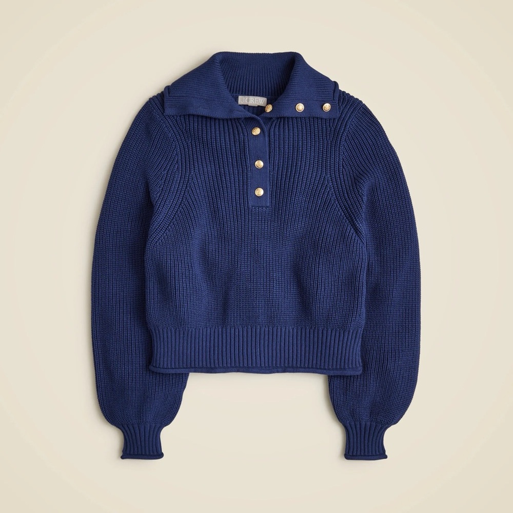 J. Crew Ribbed Cotton Button-Collar Sweater (Size S)
